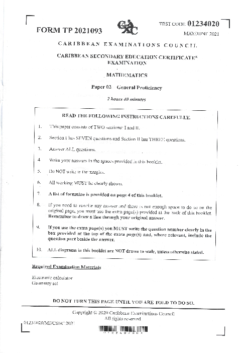 Mathematics June 2021 Paper 2