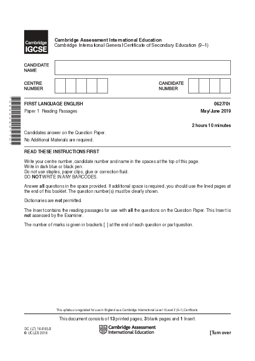 English-First Language 0627/01 May June 2019