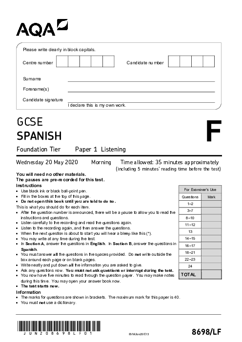 Spanish 8698/LF June 2020
