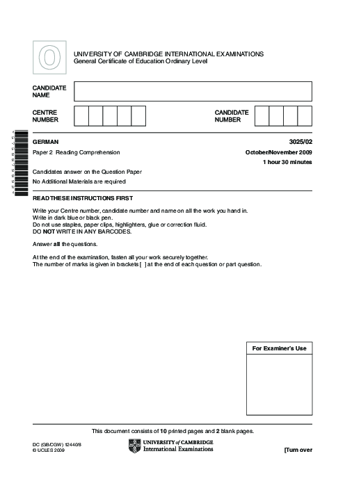 German 3025/02 Oct Nov 2009