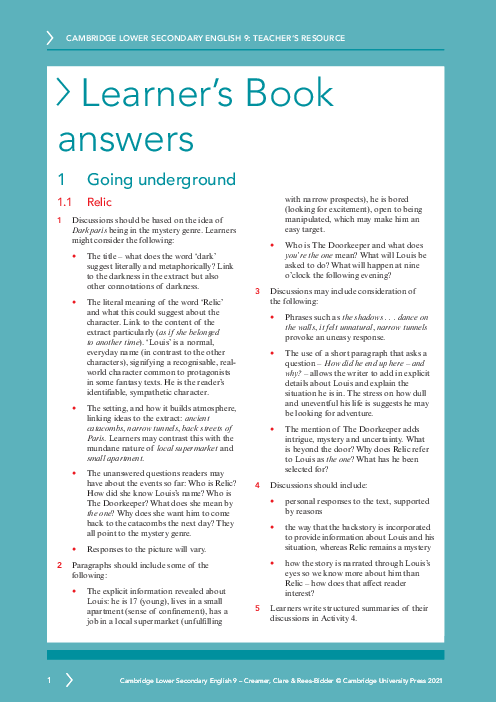 English 9 , Learner′s Book Answers Lower Secondary Checkpoint | PDF