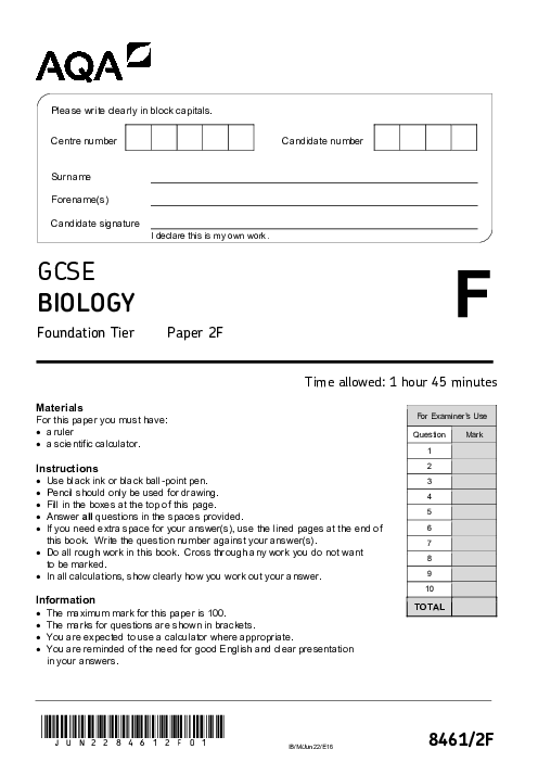Biology 8461/2F June 2022
