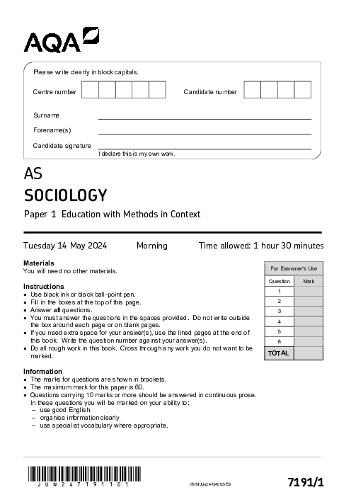 Sociology 7191/1 June 2024