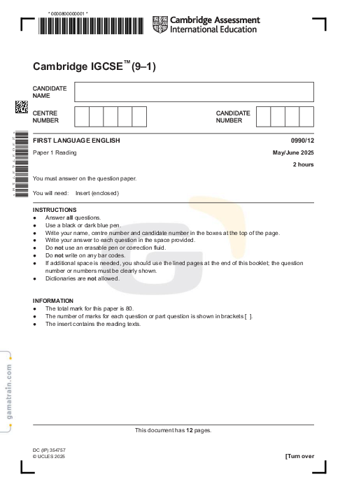 English First Language 0990/12 May June 2025