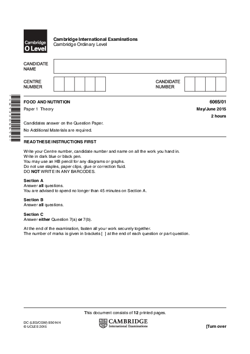 Food & Nutrition 6065/02 Oct Nov 2014