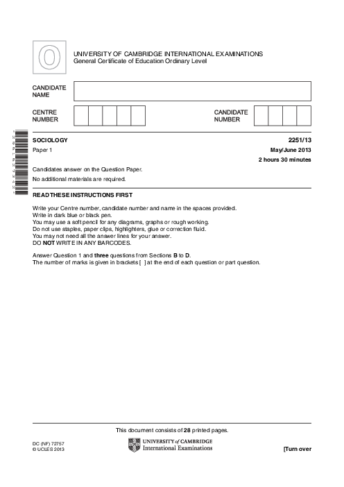Sociology 2251/13 May June 2013