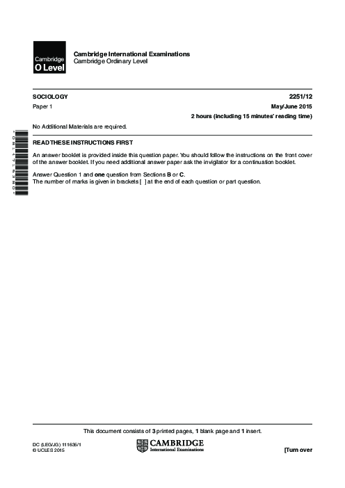 Sociology 2251/23 May June 2014