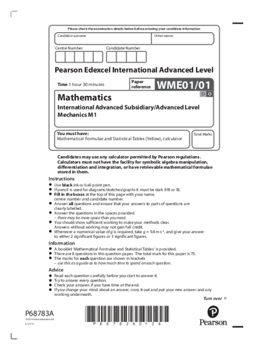 Mechanics (1) WME01/01 January 2022