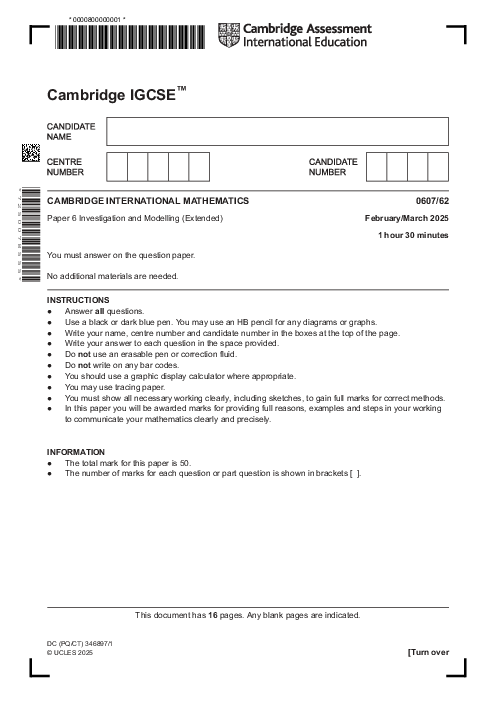 International Mathematics 0607/62 March 2025