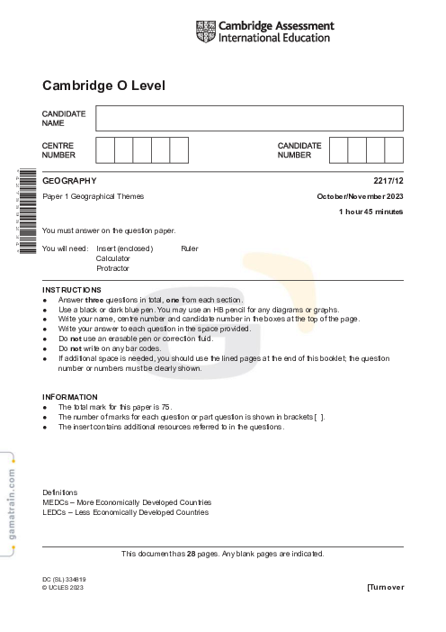 Geography 2217/12 Oct Nov 2023