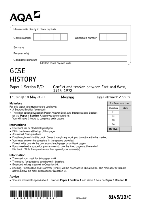 History 8145/1B/C June 2023