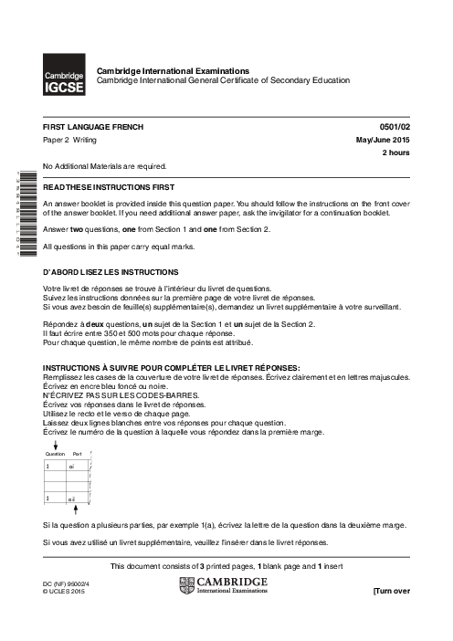 French First Language 0501/02 May June 2015