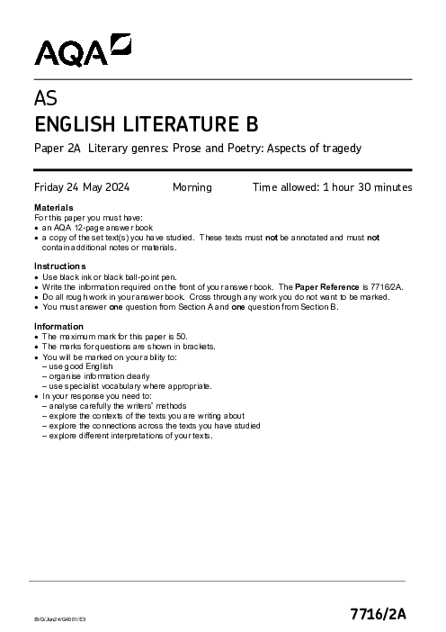 English Literature (B) 7716/2A June 2024