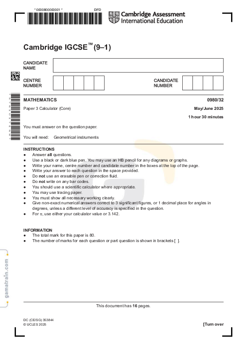 Mathematics 0980/32 May June 2025