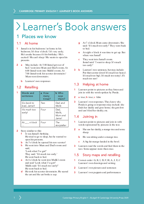 English 1 , Learner′s Book Answers Primary Checkpoint | PDF