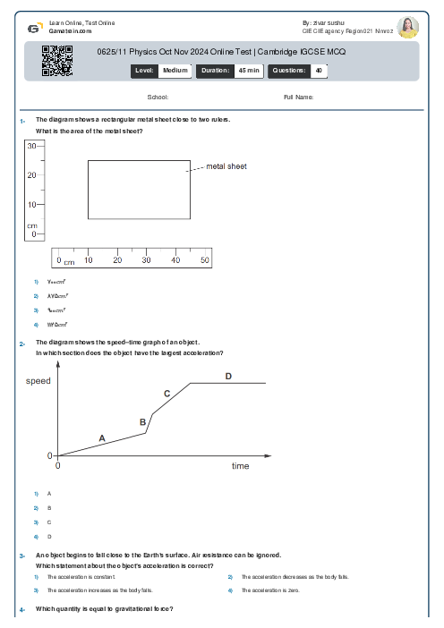 0625/11 Physics Oct Nov 2024 Online Test | Cambridge IGCSE MCQ