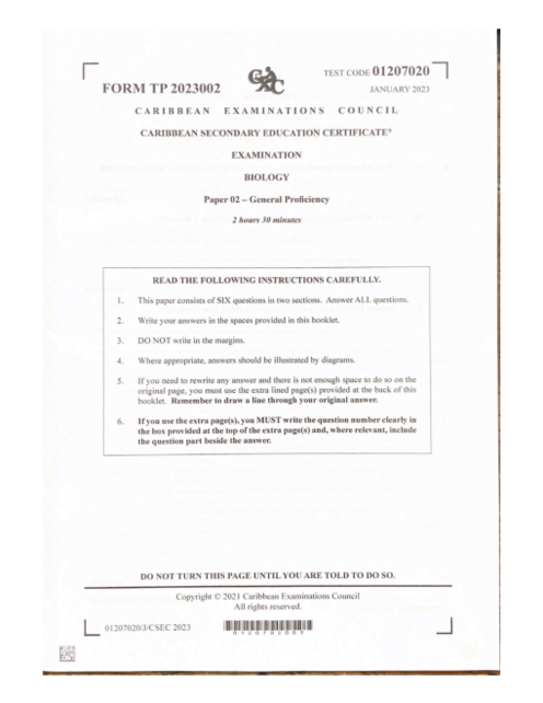 Biology January 2023 Paper 2
