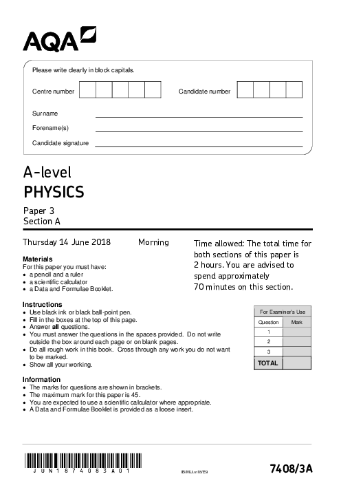 Physics 7408/3A June 2018