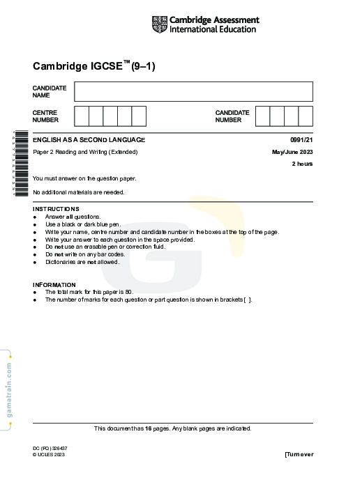 English as a Second Language 0991/21 May June 2023