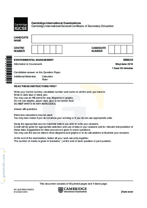 Environmental Management 0680/43 May June 2014