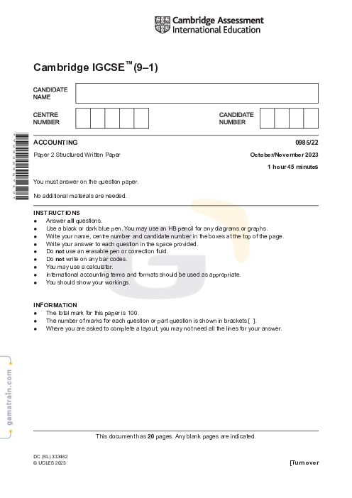 Accounting 0985/22 Oct Nov 2023