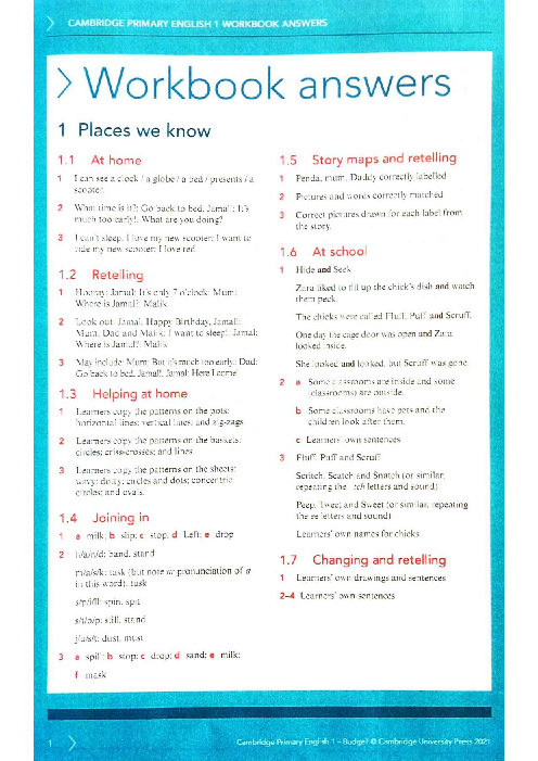 English year 1 Workbook Answers | Free PDF
