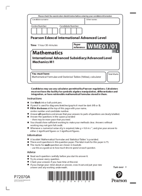 Mechanics (1) WME01/01 January 2023