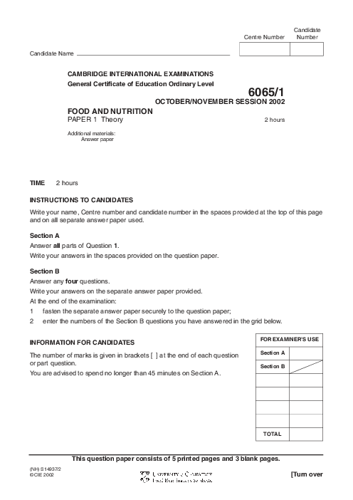 Food & Nutrition 6065/01 Oct Nov 2002