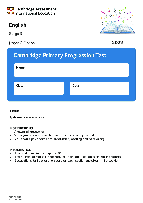Cambridge Progression Test Stage 3 English 2022 Paper 2 With Mark Scheme