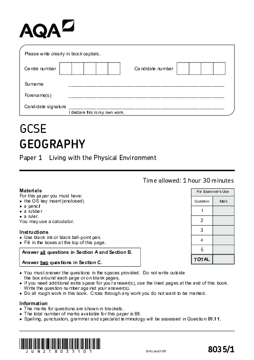 Geography 8035/1 June 2021