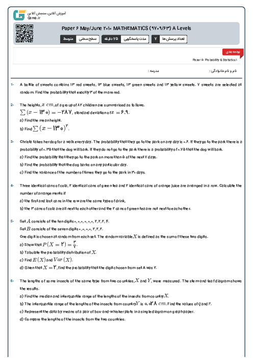 Paper 6 May/June 2010 MATHEMATICS (9709/63) A Levels