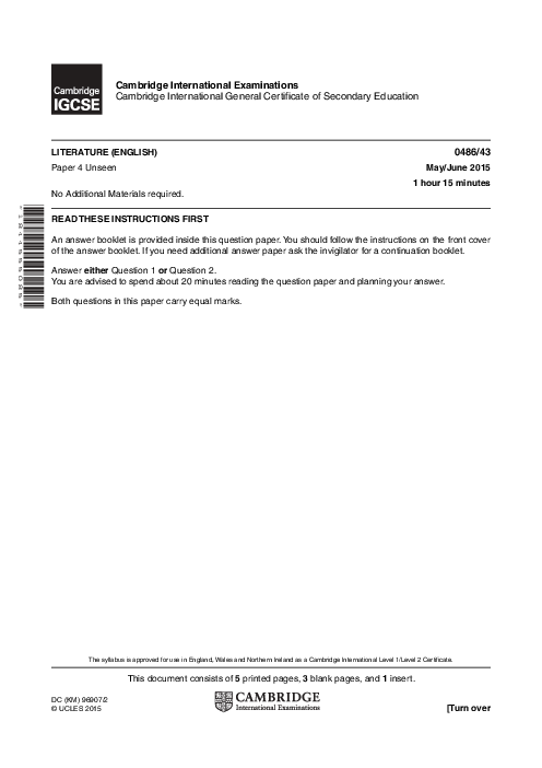 English-Literature 0486/43 May June 2015