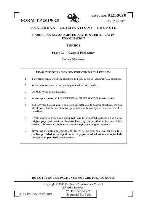 Physics January 2019 Paper 2