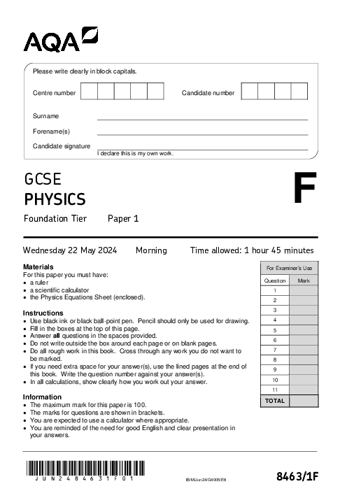 Physics 8463/1F June 2024