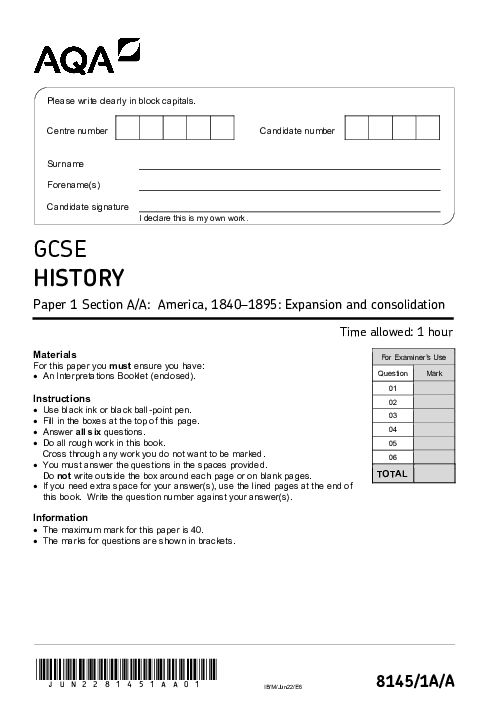 History 8145/1A/A June 2022