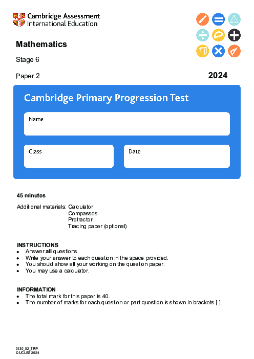 Cambridge Progression Test Stage 6 Mathematics 2024 Paper 2