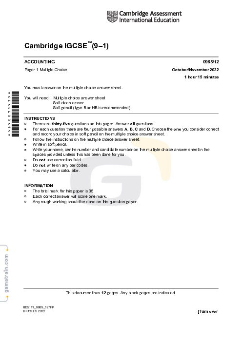 Accounting 0985/12 Oct Nov 2022