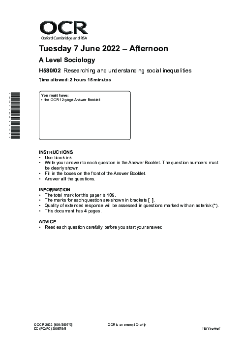 Sociology H580/02 June  2022