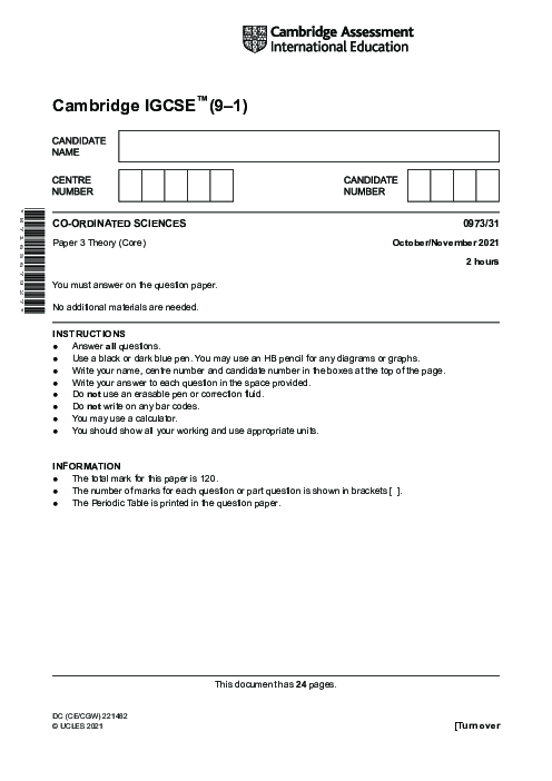 Paper 4, Variant 1, Oct Nov 2021 | Cambridge 9–1 GCSE  Sciences - Co-ordinated (0973) Past Papers