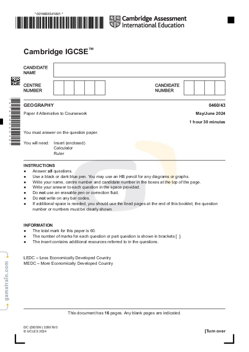 Geography 0460/43 May June 2024
