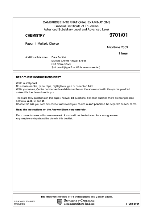 Chemistry 9701/06 Oct Nov 2002 | Cambridge AS Level Past Papers With Mark Scheme