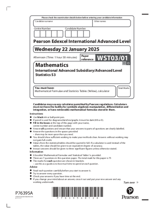 Statistics WST03/01 January 2025 