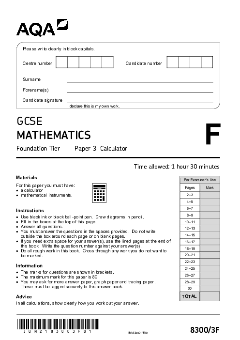 Mathematics 8300/3F June 2021