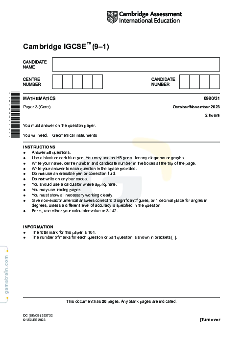 Mathematics 0980/31 Oct Nov 2023