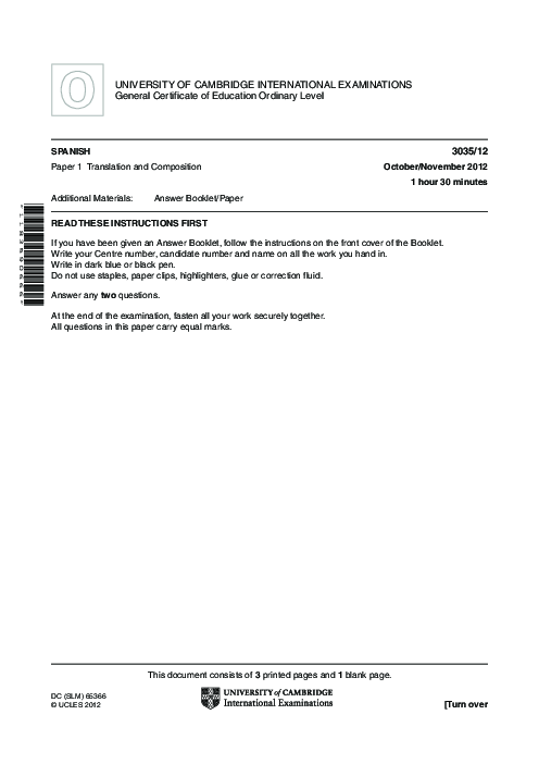Spanish 3035/12 Oct Nov 2012