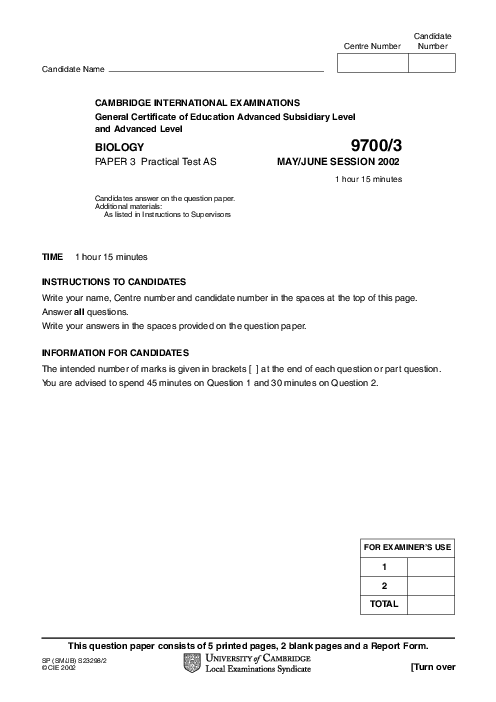 Paper 2, May June 2002 | Cambridge AS - A Level Biology (9700) Past Papers