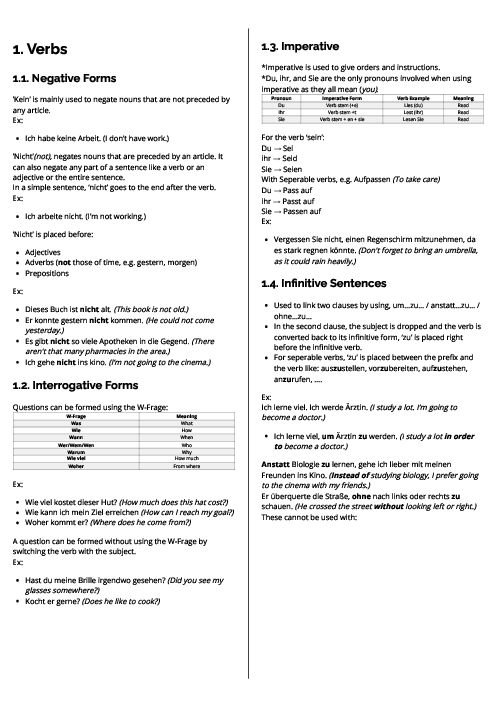  German First Language (0505) Verbs  Revision Note