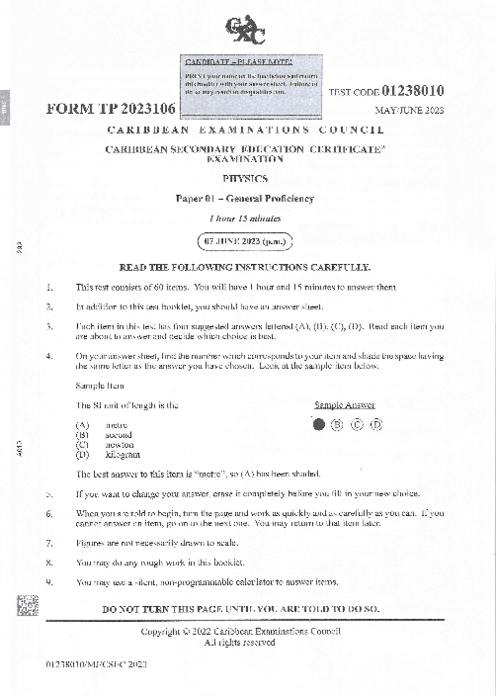 Physics June 2023 Paper 1