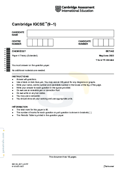 Chemistry 0971/42 May June 2023