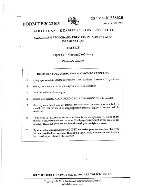 Physics June 2022 Paper 2